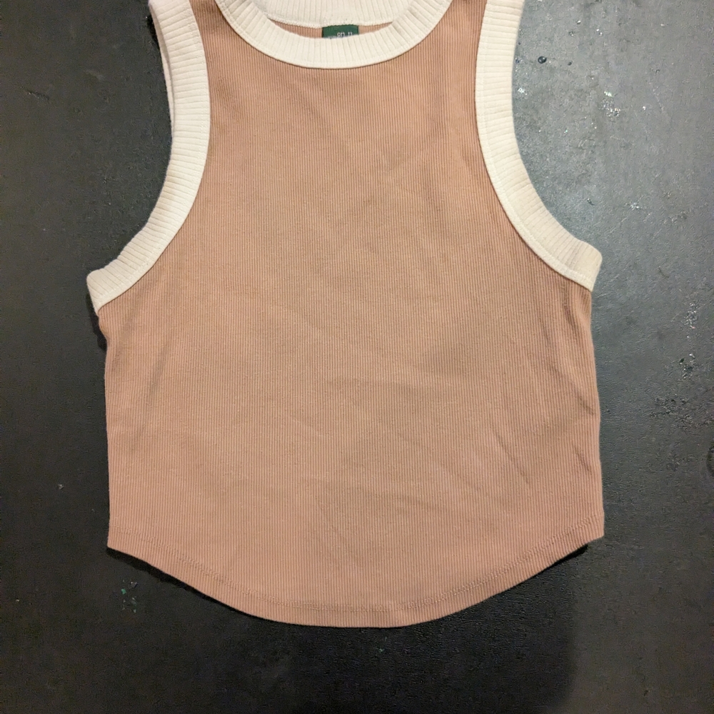 Sleeveless Ribbed Top in Tan and Cream